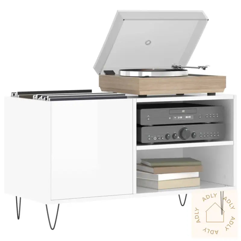 Hifi-Benk Høyglans Hvit 85X38X48 Cm Konstruert Tre