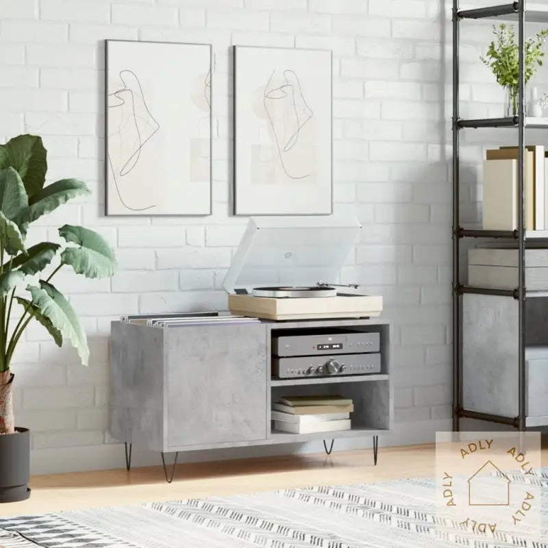 Hifi-Benk Betonggrå 84,5X38X48 Cm Konstruert Tre
