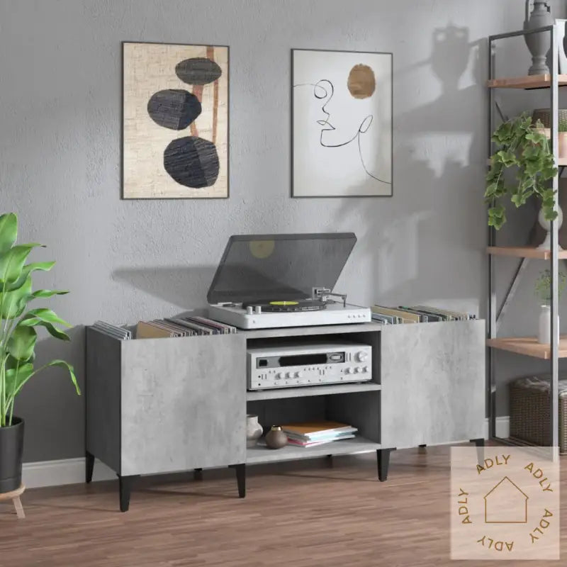 Hifi-Benk Betonggrå 121X38X48 Cm Konstruert Tre