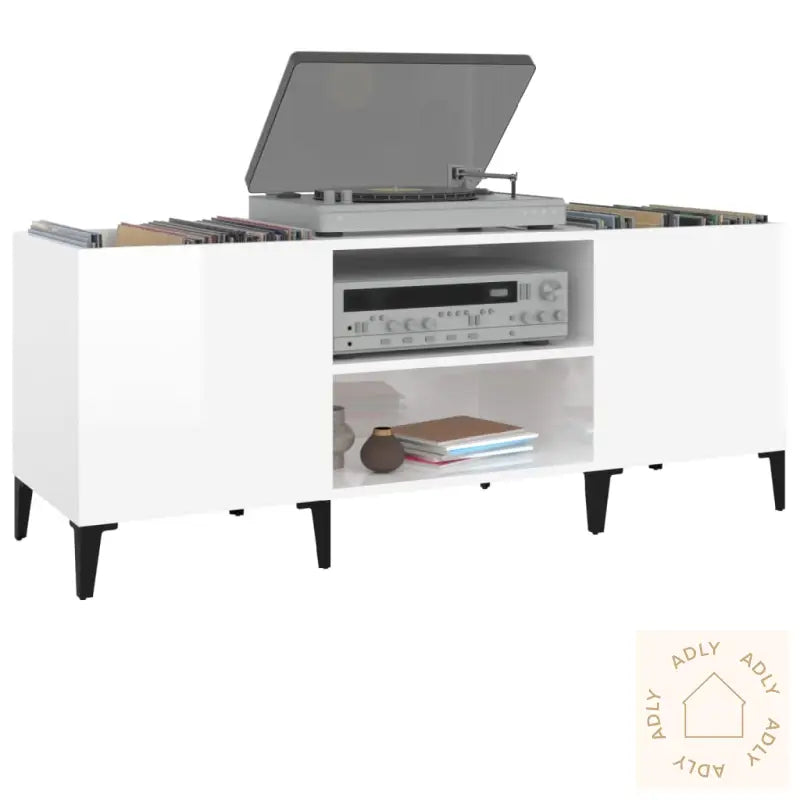 Hifi-Benk Høyglans Hvit 121X38X48 Cm Konstruert Tre