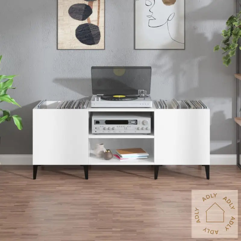 Hifi-Benk Høyglans Hvit 121X38X48 Cm Konstruert Tre