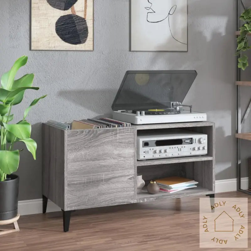 Hifi-Benk Grå Sonoma 84,5X38X48 Cm Konstruert Tre