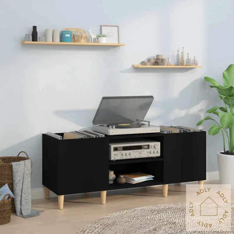 Hifi-Benk Svart 121X38X48 Cm Konstruert Tre