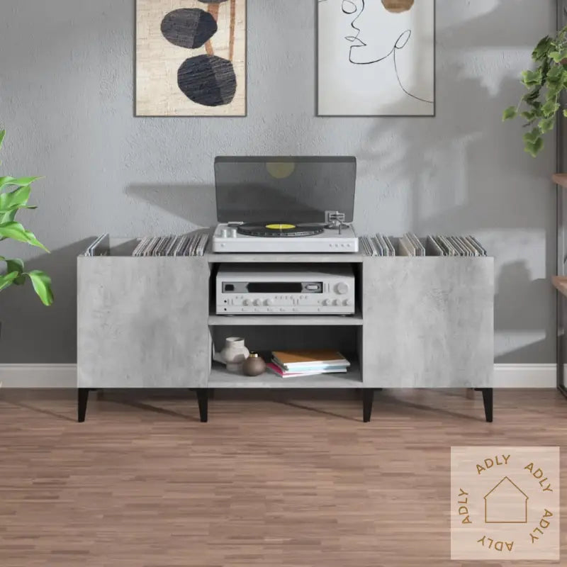 Hifi-Benk Betonggrå 121X38X48 Cm Konstruert Tre