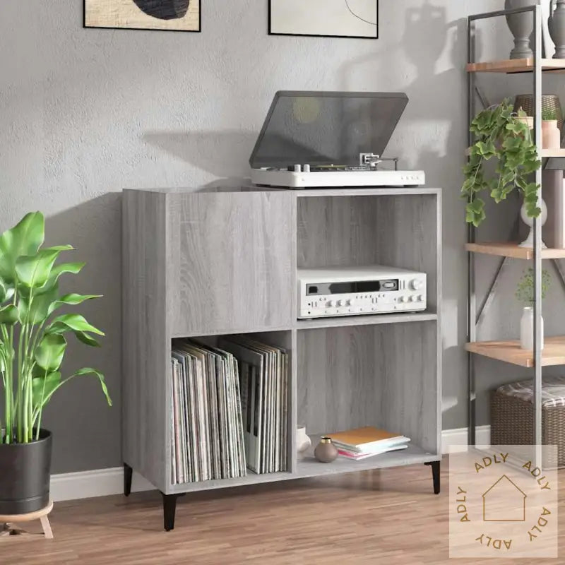Hifi-Benk Grå Sonoma 84,5X38X89 Cm Konstruert Tre