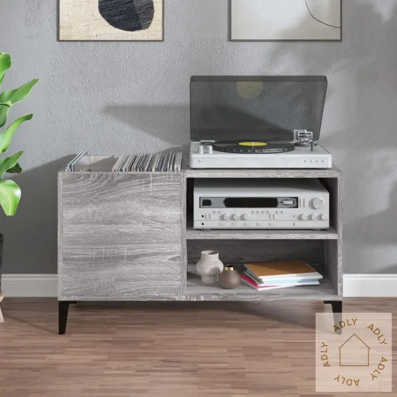 Hifi-Benk Grå Sonoma 84,5X38X48 Cm Konstruert Tre