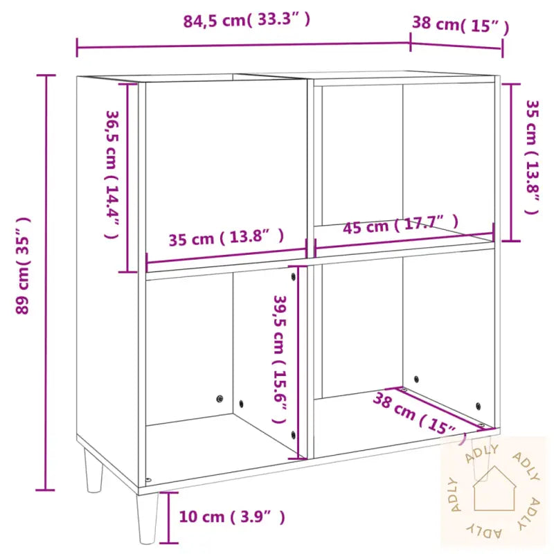 Hifi-Benk Grå Sonoma 84,5X38X89 Cm Konstruert Tre