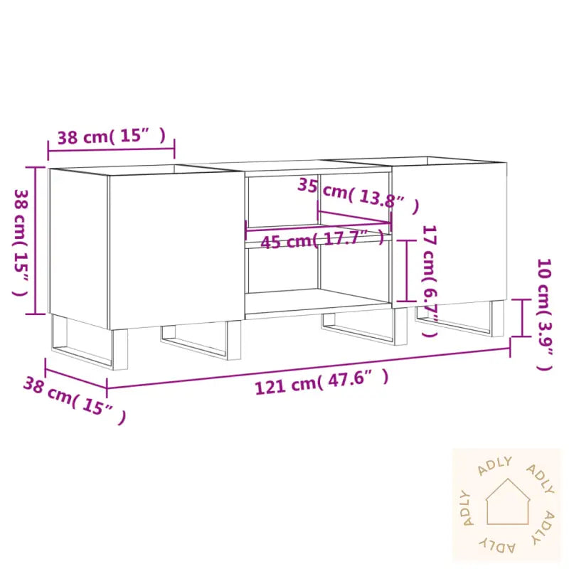 Hifi-Benk Høyglans Hvit 121X38X48 Cm Konstruert Tre