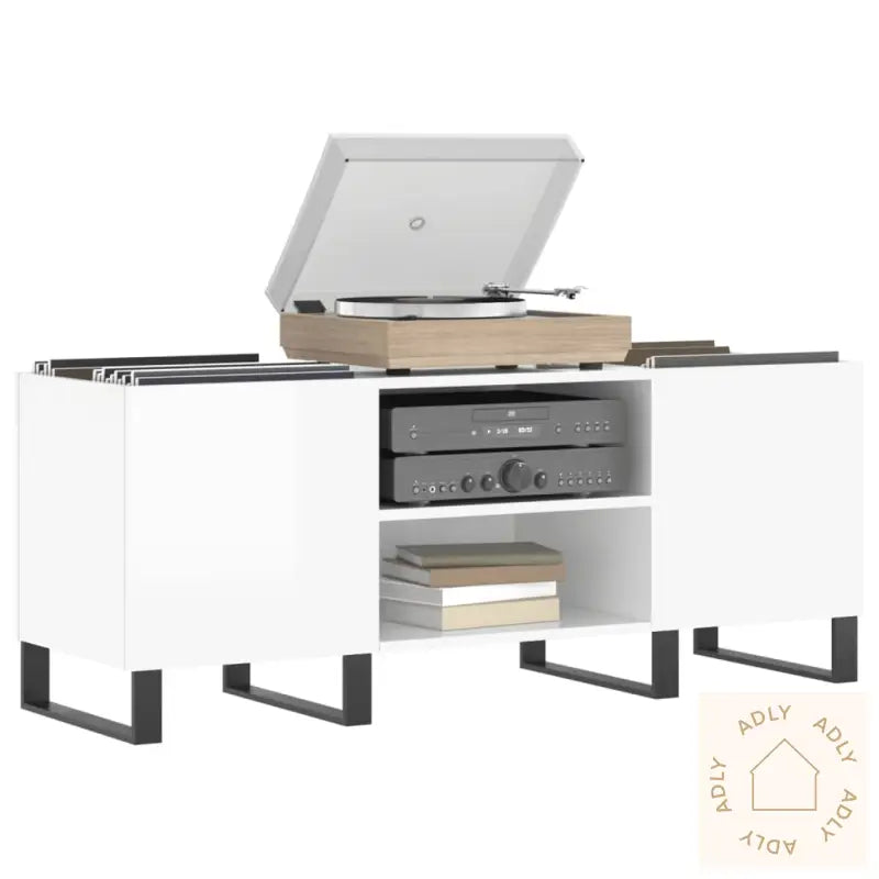 Hifi-Benk Høyglans Hvit 121X38X48 Cm Konstruert Tre