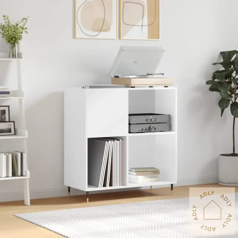 Hifi-Benk Høyglans Hvit 84,5X38X89 Cm Konstruert Tre