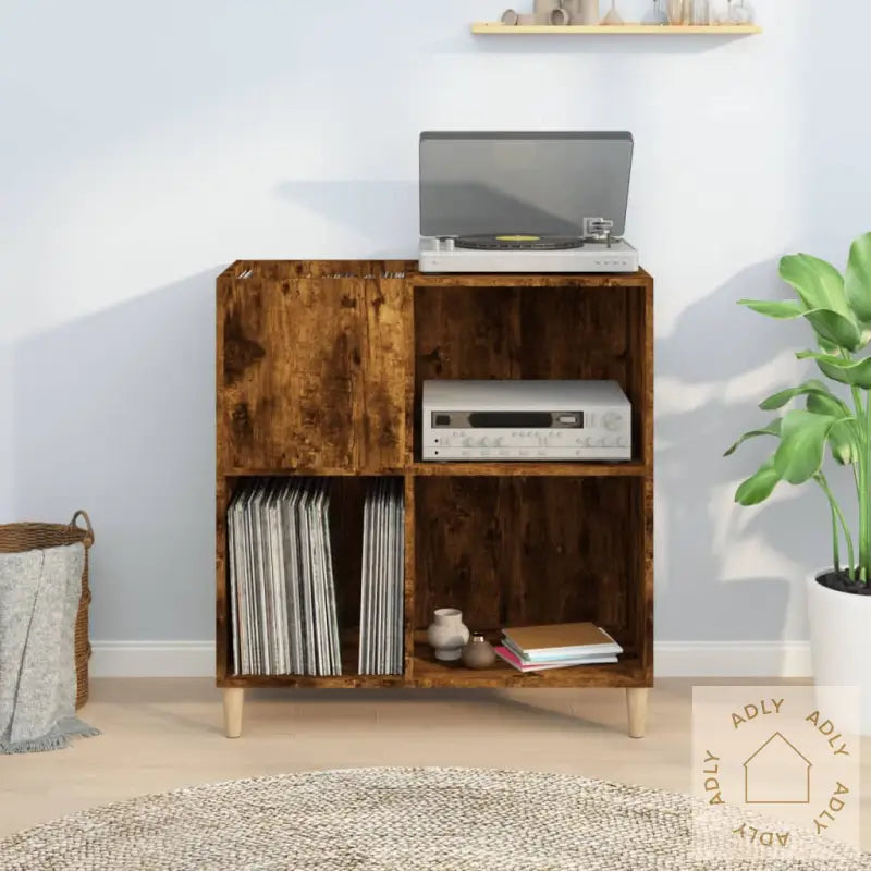 Hifi-Benk Røkt Eik 84,5X38X89 Cm Konstruert Tre