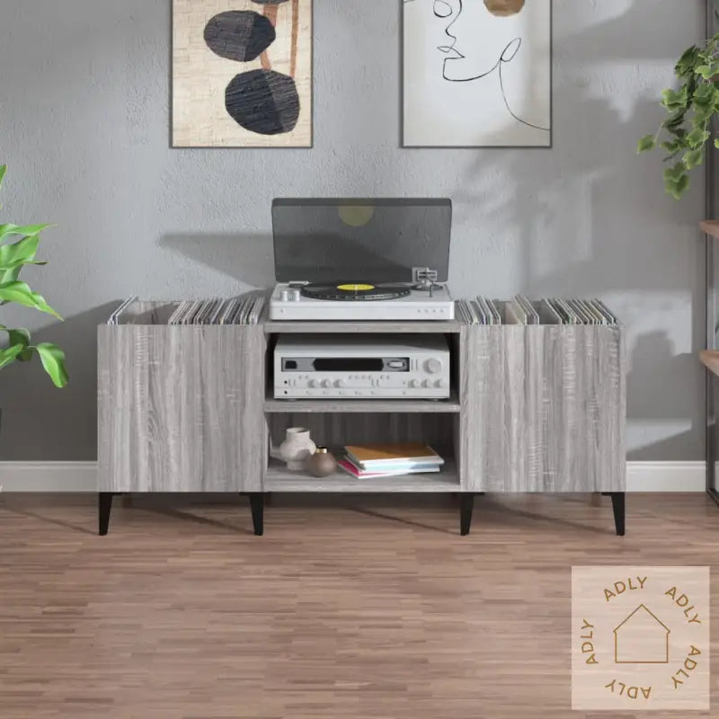 Hifi-Benk Grå Sonoma 121X38X48 Cm Konstruert Tre