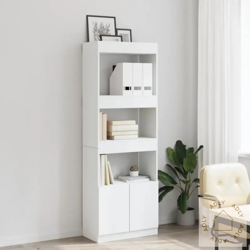 Highboard Hvit 63X33X180 Cm Konstruert Tre