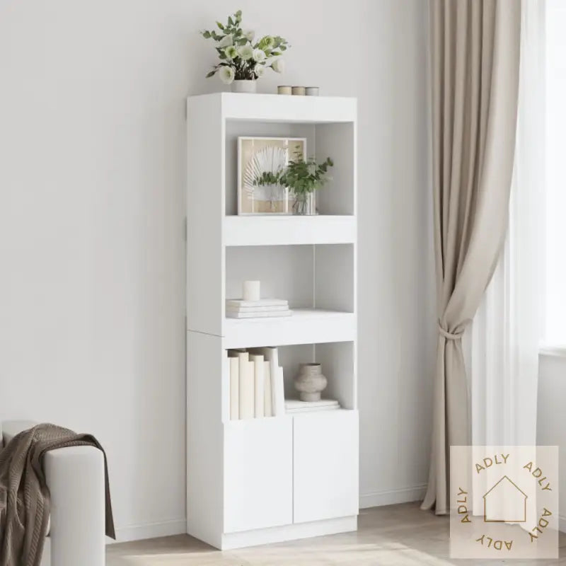 Highboard Hvit 63X33X180 Cm Konstruert Tre
