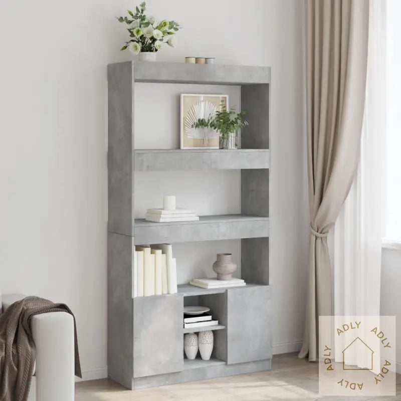Highboard Betonggrå 92X33X180 Cm Konstruert Tre