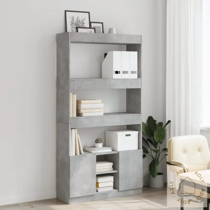 Highboard Betonggrå 92X33X180 Cm Konstruert Tre