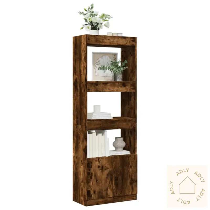 Highboard Røkt Eik 63X33X180 Cm Konstruert Tre