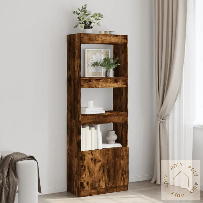 Highboard Røkt Eik 63X33X180 Cm Konstruert Tre