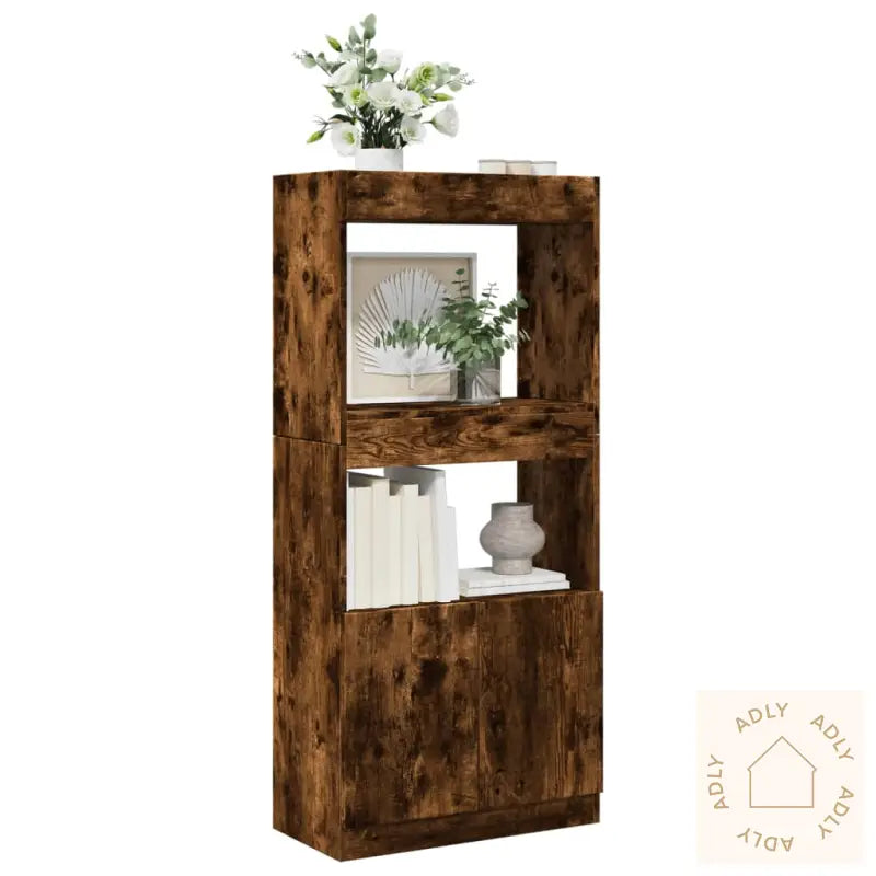 Highboard Røkt Eik 63X33X140 Cm Konstruert Tre