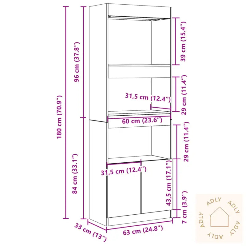 Highboard Betonggrå 63X33X180 Cm Konstruert Tre