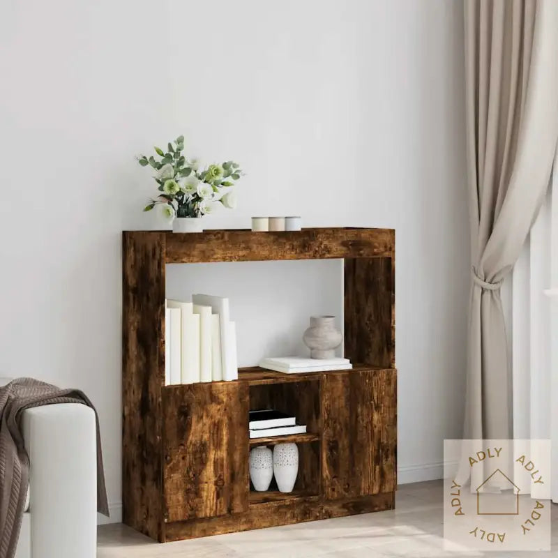 Highboard Røkt Eik 92X33X100 Cm Konstruert Tre