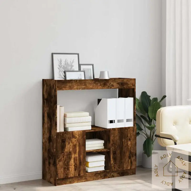 Highboard Røkt Eik 92X33X100 Cm Konstruert Tre