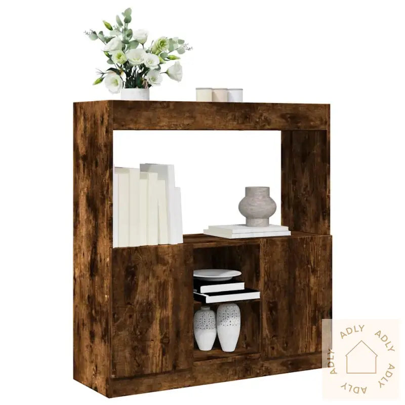 Highboard Røkt Eik 92X33X100 Cm Konstruert Tre