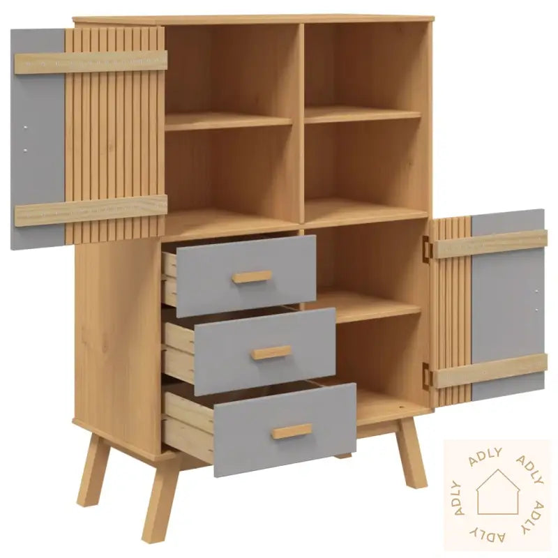 Highboard Olden Grå Og Brun 85X43X125 Cm Heltre Furu