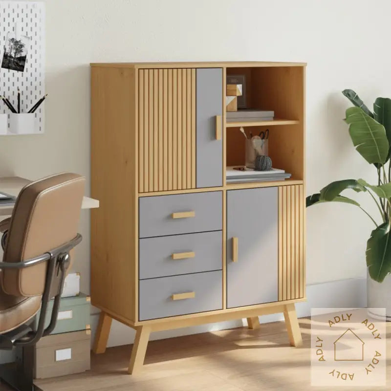 Highboard Olden Grå Og Brun 85X43X125 Cm Heltre Furu