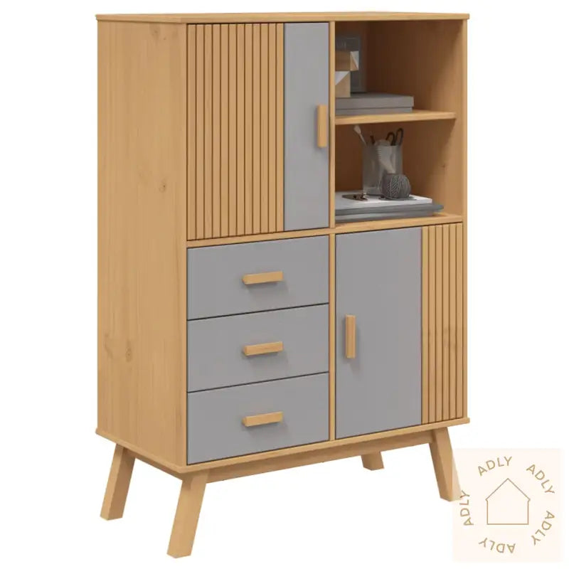 Highboard Olden Grå Og Brun 85X43X125 Cm Heltre Furu