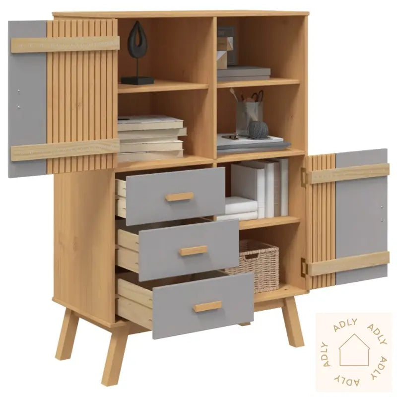 Highboard Olden Grå Og Brun 85X43X125 Cm Heltre Furu