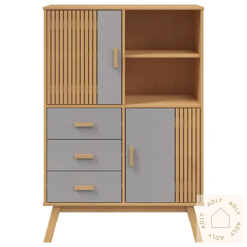Highboard Olden Grå Og Brun 85X43X125 Cm Heltre Furu