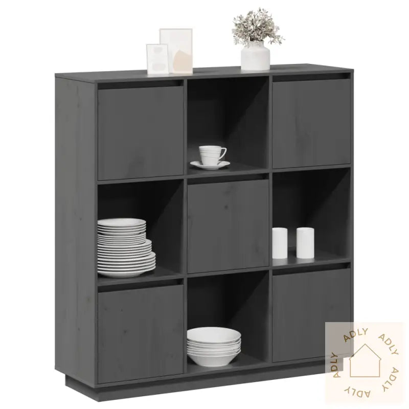 Highboard Grå 110,5X35X117 Cm Heltre Furu