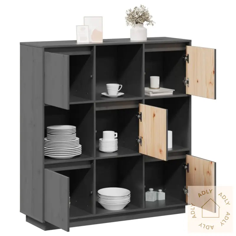 Highboard Grå 110,5X35X117 Cm Heltre Furu
