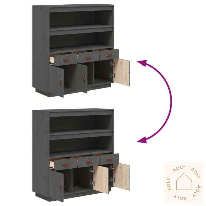 Highboard Grå 100X40X108,5 Cm Heltre Furu