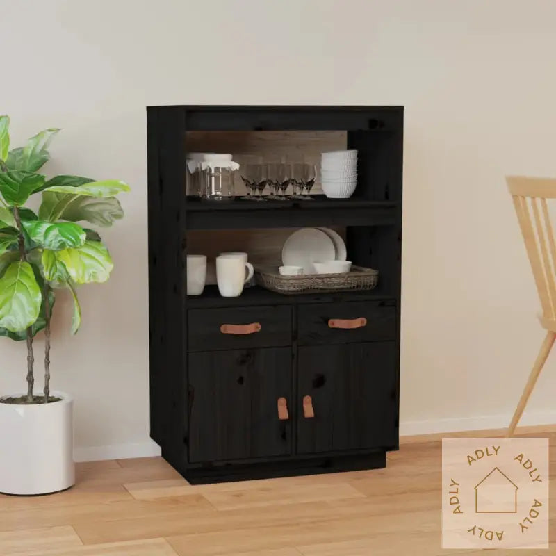 Highboard Svart 67X40X108,5 Cm Heltre Furu