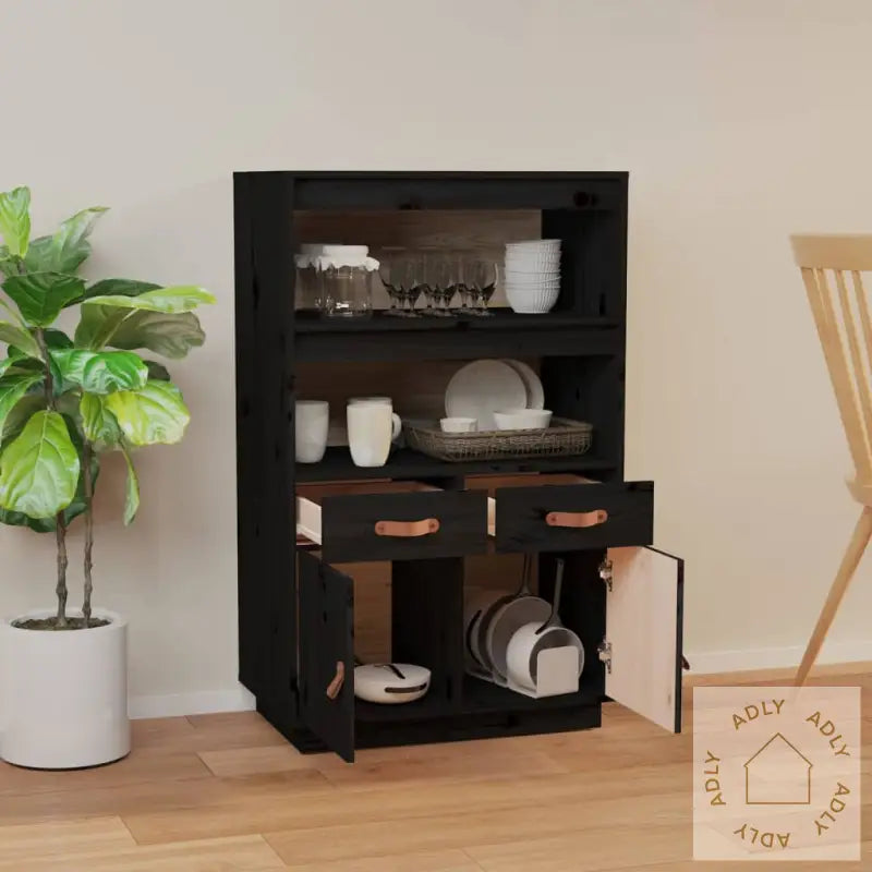 Highboard Svart 67X40X108,5 Cm Heltre Furu