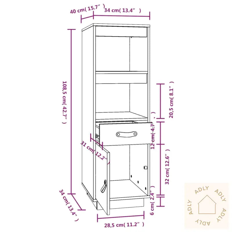 Highboard Svart 34X40X108,5 Cm Heltre Furu