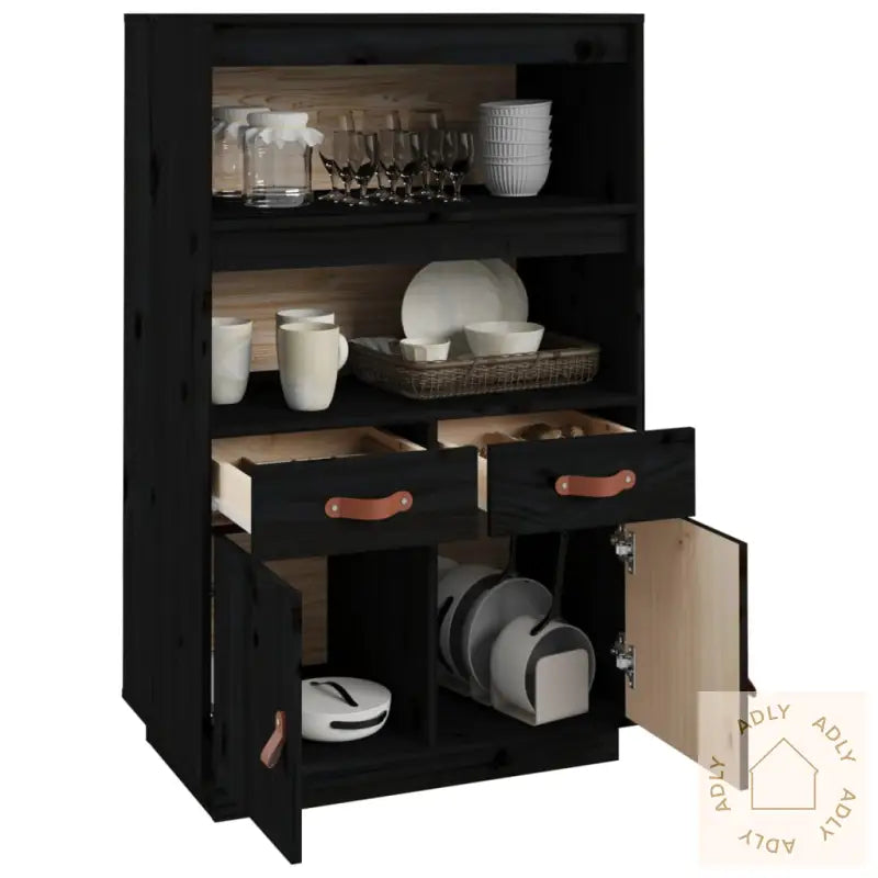 Highboard Svart 67X40X108,5 Cm Heltre Furu