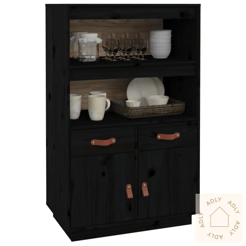 Highboard Svart 67X40X108,5 Cm Heltre Furu