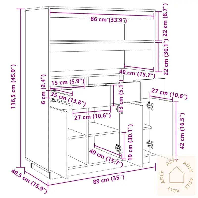 Highboard 89X40X116,5 Cm Heltre Furu