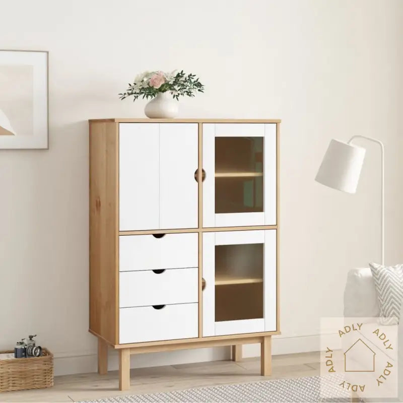 Highboard Otta Brun Og Hvit 85X43X125 Cm Heltre Furu