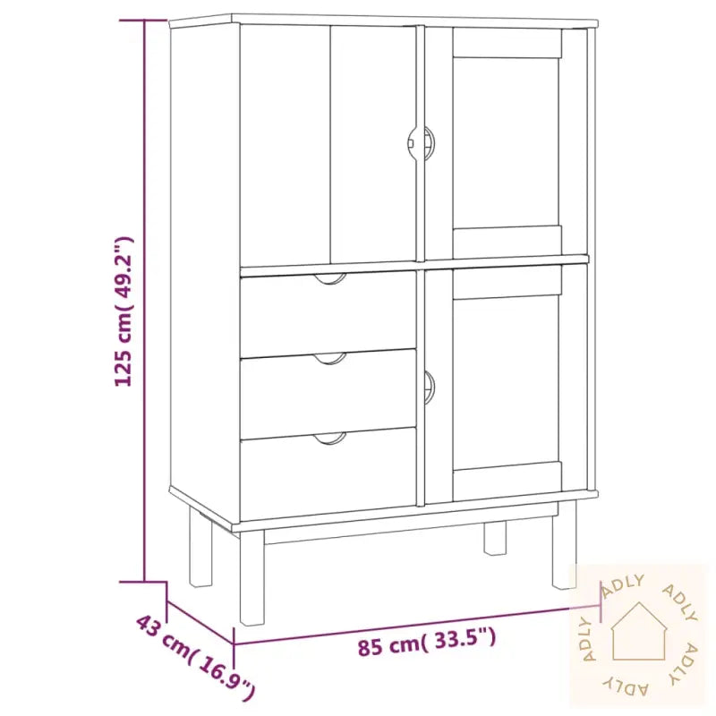Highboard Otta Brun Og Hvit 85X43X125 Cm Heltre Furu