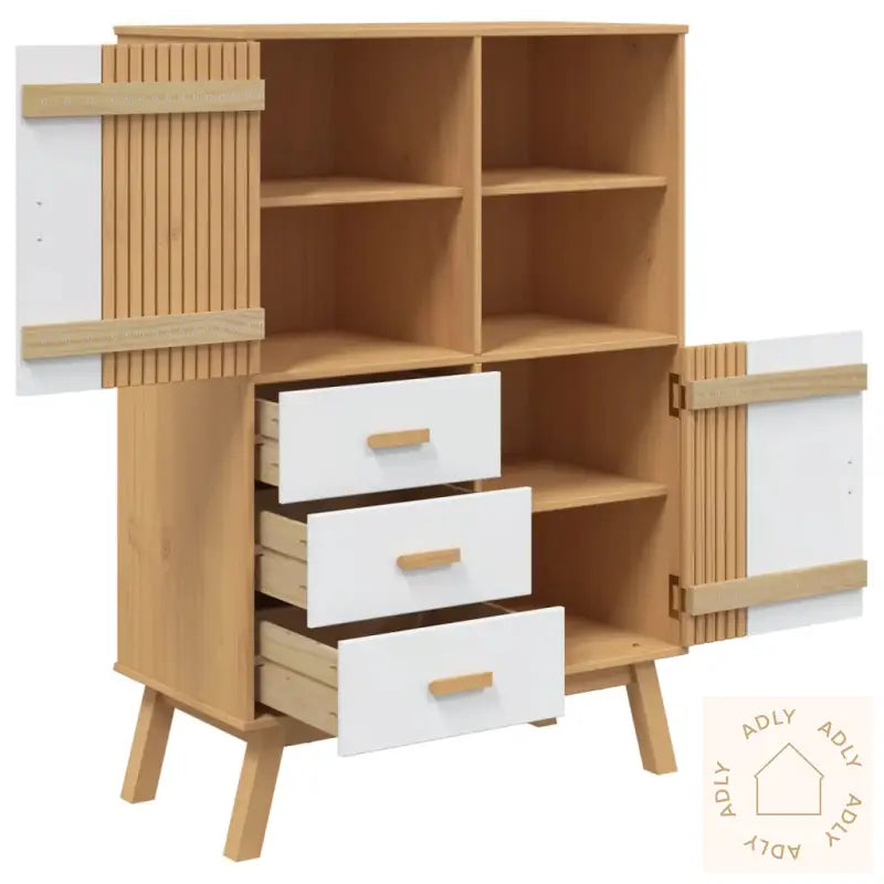 Highboard Olden Hvit Og Brun 85X43X125 Cm Heltre Furu