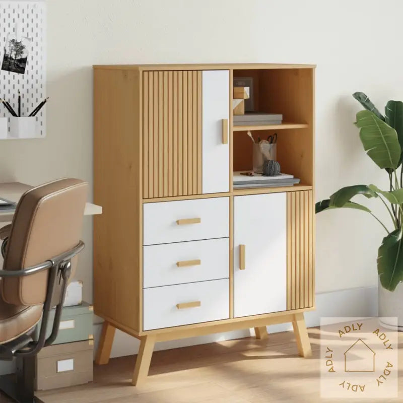 Highboard Olden Hvit Og Brun 85X43X125 Cm Heltre Furu