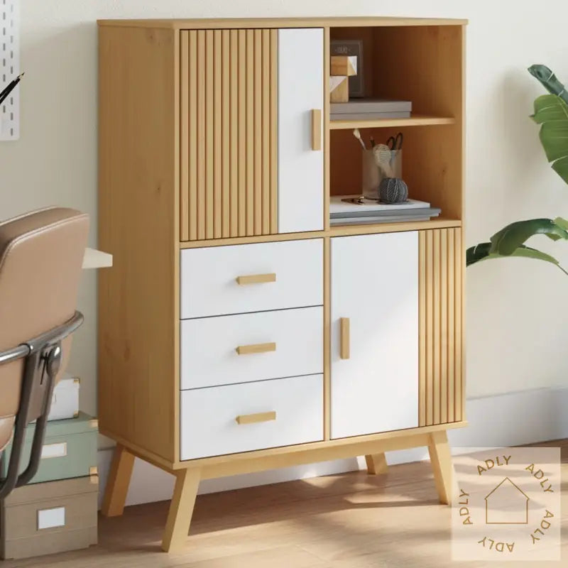 Highboard Olden Hvit Og Brun 85X43X125 Cm Heltre Furu