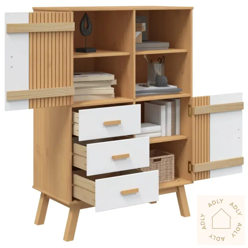 Highboard Olden Hvit Og Brun 85X43X125 Cm Heltre Furu