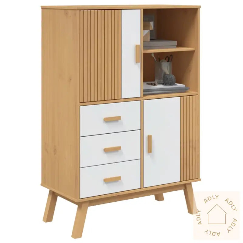 Highboard Olden Hvit Og Brun 85X43X125 Cm Heltre Furu