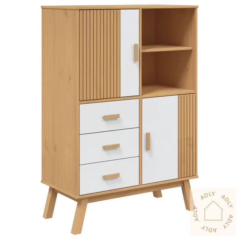 Highboard Olden Hvit Og Brun 85X43X125 Cm Heltre Furu