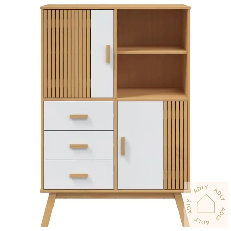 Highboard Olden Hvit Og Brun 85X43X125 Cm Heltre Furu